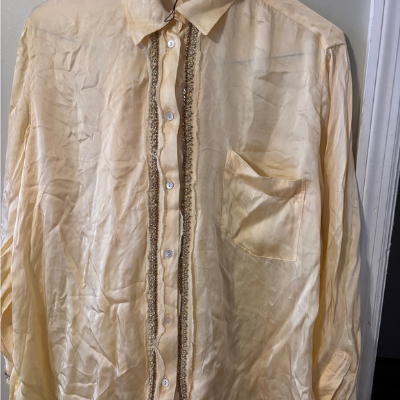 Cream Button-Up Shirt with Lace Trim - Picture 1 of 1